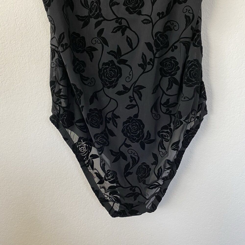 Torrid Black Flocked Rose‎ Mesh V-Neck Bodysuit Semi-Transparent 1X Whimsigoth - Picture 4 of 9